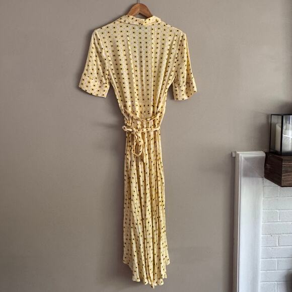 GANNI Yellow Floral Printed Crepe Daisy Wrap Dress EU 34 US 2 XS - Picture 5 of 7